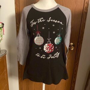 Holiday Time women's Christmas raglan long sleeve graphic T-shirts